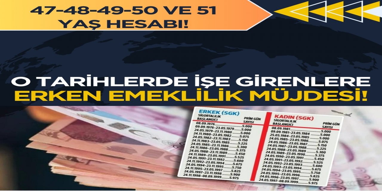 O Tarihlerde İşe Girenlere Erken Emeklilik Müjdesi! 47-48-49-50 ve 51 Yaş Hesabı!